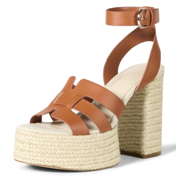 The Drop NWT Platform Wedge Heel Womens Size 5 Cognac Brown Tan Summer Wedding - Picture 3 of 6